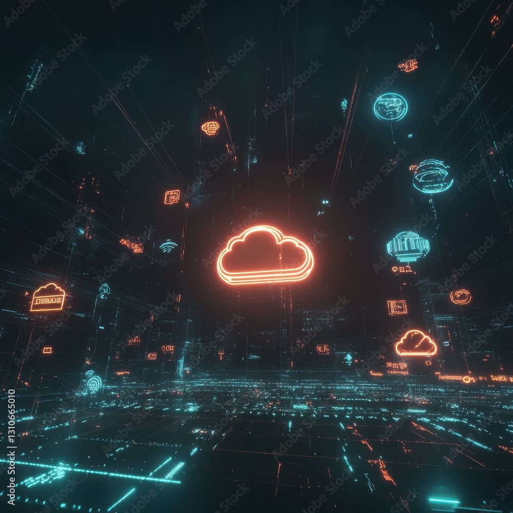 Poster neon cloud computing network: digital transformation and technological advancement