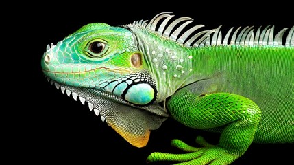 Obraz premium Vibrant Green Iguana Close up Reptile Lizard Exotic Wildlife Nature Scales Tropical