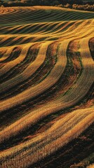 Naklejka premium Dramatic High Angle Shot of Rolling Field Under Soft Evening Light