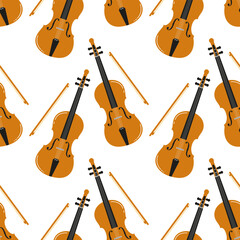 Colorful pattern featuring violins and bows on a white background © Ангелина