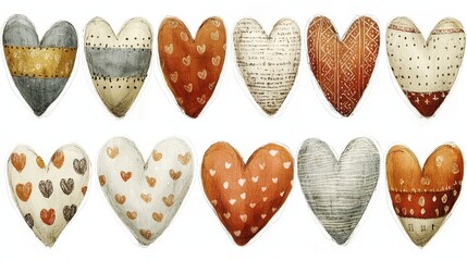 Decorative hearts, various patterns, design elements, ideal for crafts or scrapbooking