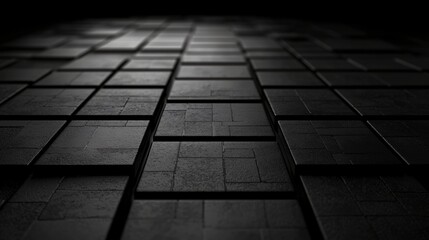 Dark gray square tiles receding; abstract background; design texture