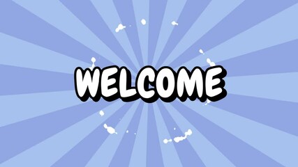 Welcome text animation. Blue background