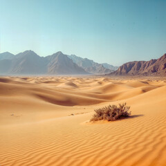 Endless Sand Dunes in Desert Landscape with Mountain Backdrop