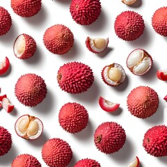 Lychee Fruit Pattern, Fresh Red Lychees Seamless Background