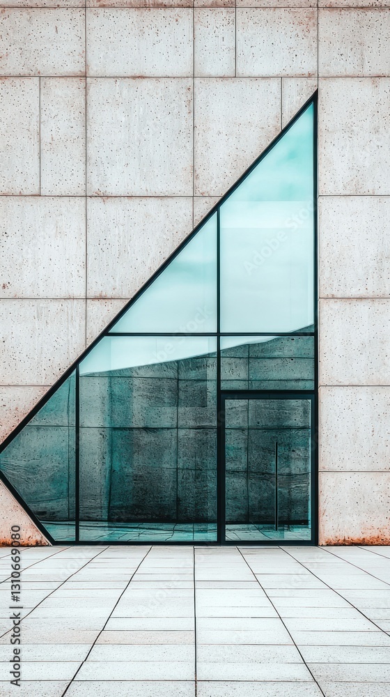 Poster triangle window in a tiled building facade. modern architectural style