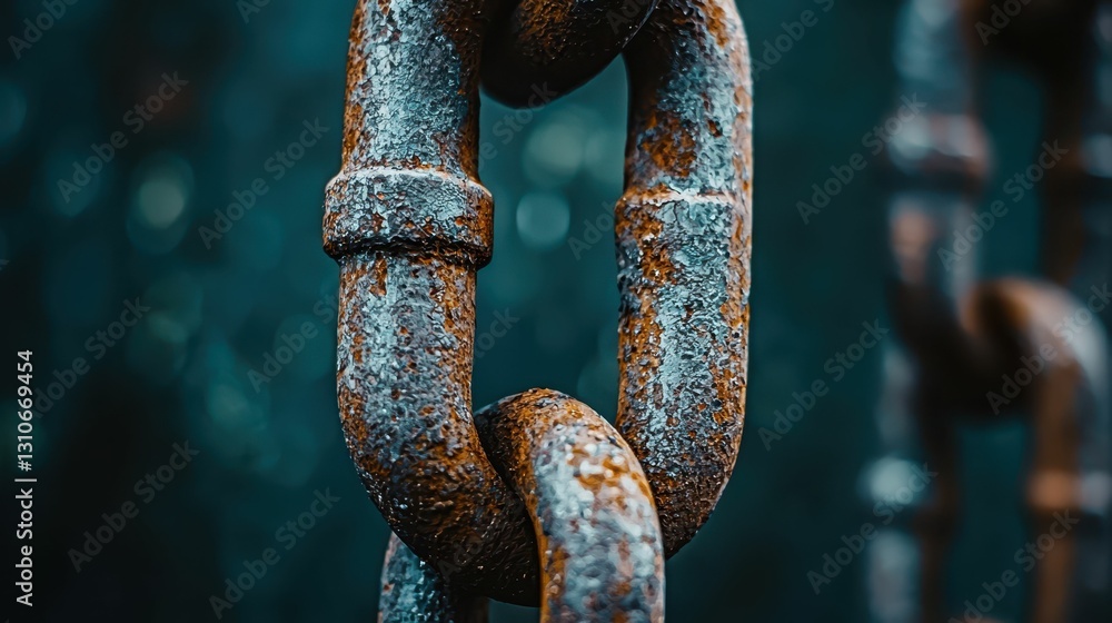 Poster dramatic macro capture of rusted chain links in unique perspective