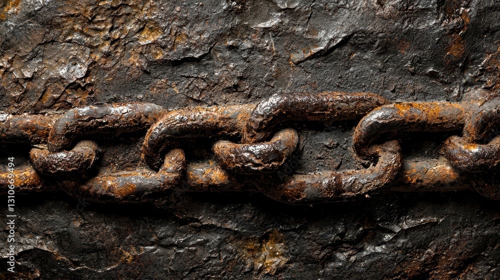 Poster dramatic macro of rusted chain links on textured background