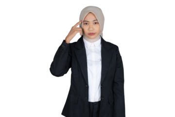Portrait of Young Businesswoman in a Hijab Pointing Thinking Isolated Transparent