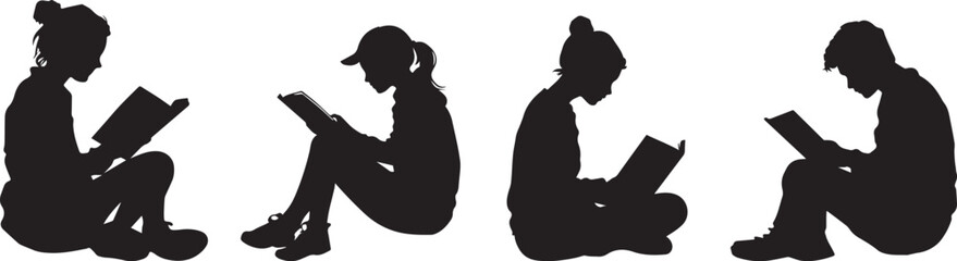 Silhouette of a student reading from a textbook vector silhouette