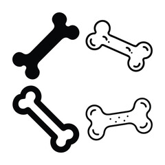 Cute Cartoon Bone Icons in Black and White
