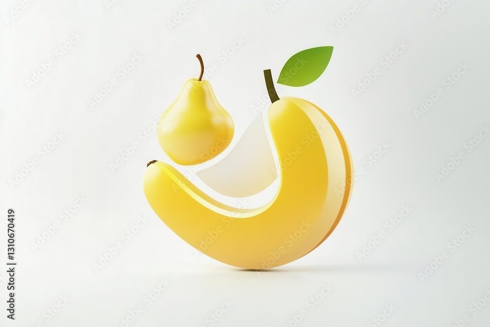 Poster Minimalist fruit design featuring abstract apple, pear, and banana on a clean white background showcasing modern simplicity