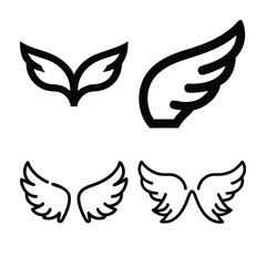 Simple Black Outline Wing Icons for Design