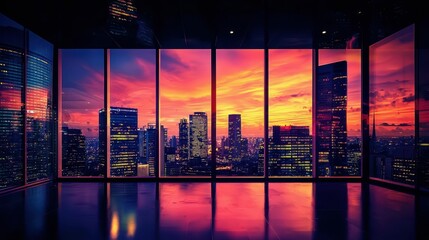 Dramatic Office View with Bold Skyline Silhouette at Sunset