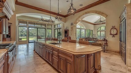 Stylish open-concept kitchen bar with a smooth countertop and trendy accessories.