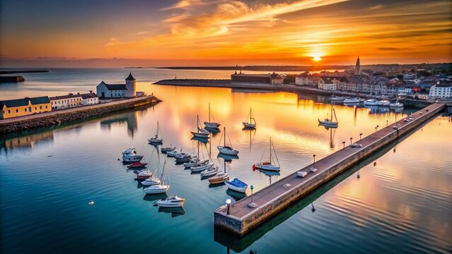 Minimalist Cherbourg Harbor: Tranquil Dawn at the Port