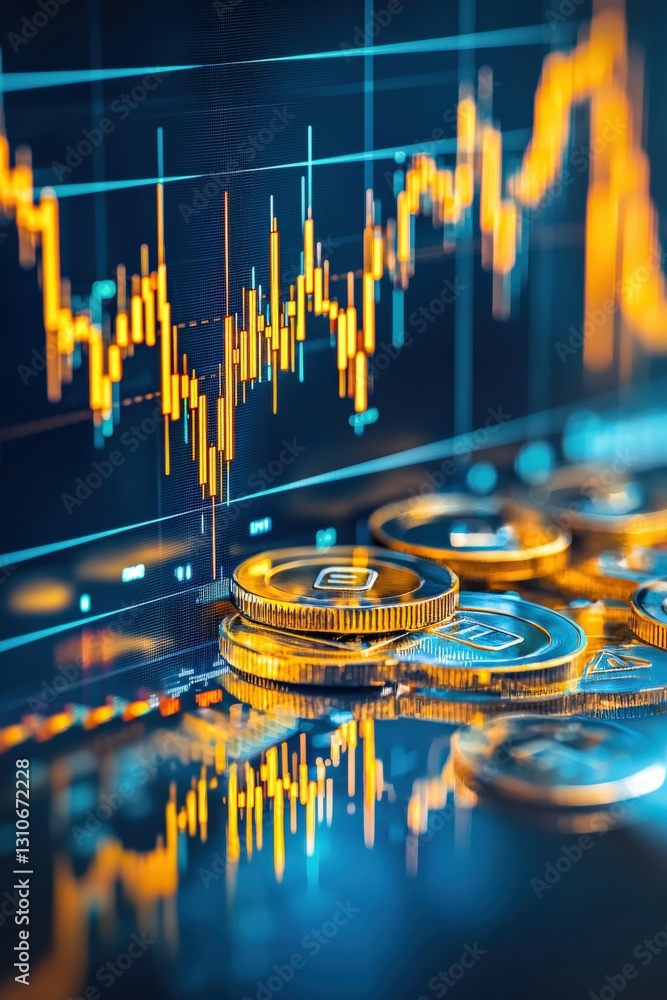 Poster a trader perspective of a golden stock chart in an economic forecast.