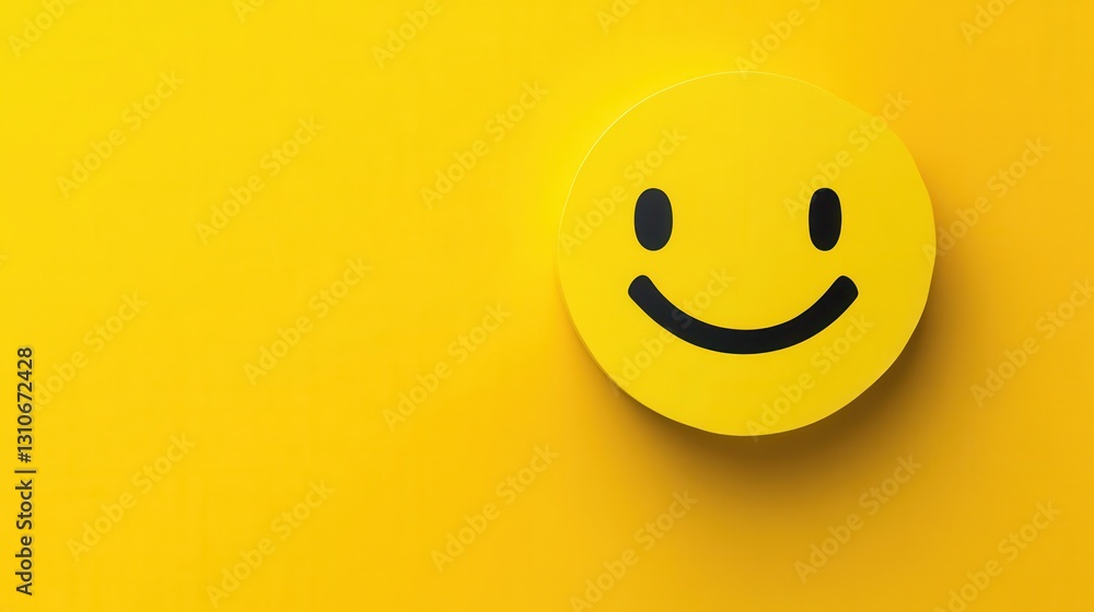 Leinwandbilder minimalist yellow smiling face icon on bright yellow background in flat design style creating a chee