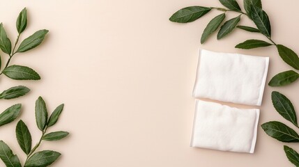 World Health Day Access Concepts. Cotton pads surrounded by green leaves on a soft background.