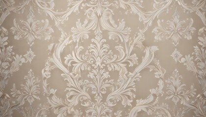 Classic damask motif featuring interlocking diamonds and curved lines in a subtle color palette, wallpaper, textile, pattern