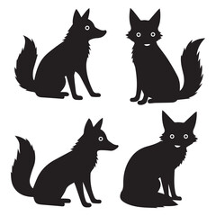 set of foxs silhouettes on white background