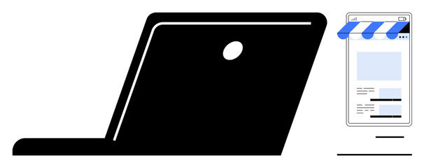 Open laptop and phone with a storefront interface signifying e-commerce, digital business, and online sales. Ideal for retail, technology business, entrepreneurship, innovation, connectivity