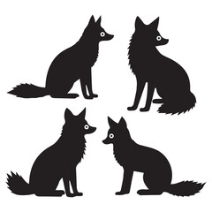 set of foxs silhouettes on white background