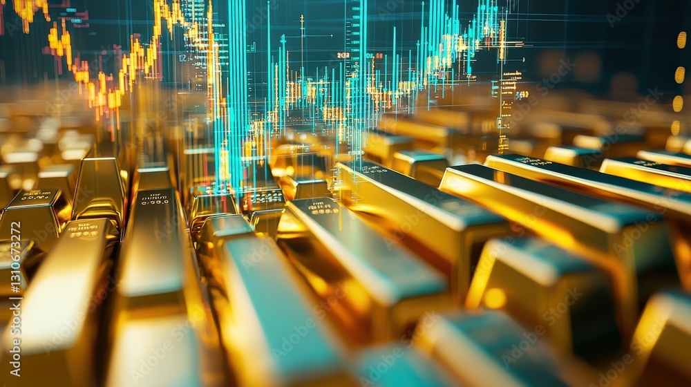 Poster a vault filled with gold bars with an interactive price chart floating nearby.