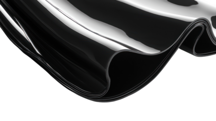 Black glossy wave, smooth texture, isolated on white background.