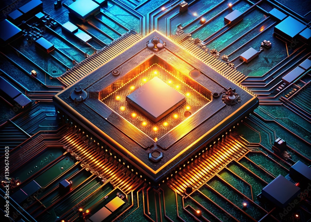 Poster minimalist cpu circuit board: clean lines & connections. high-resolution stock photo of a central pr