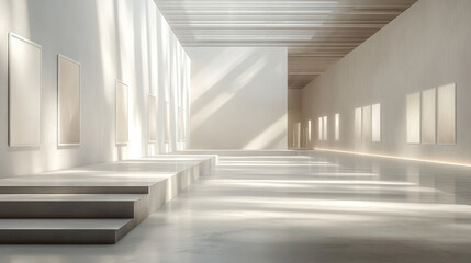 Obraz premium Hyper-Realistic 3D Render of a Minimalist Modern Art Gallery Interior