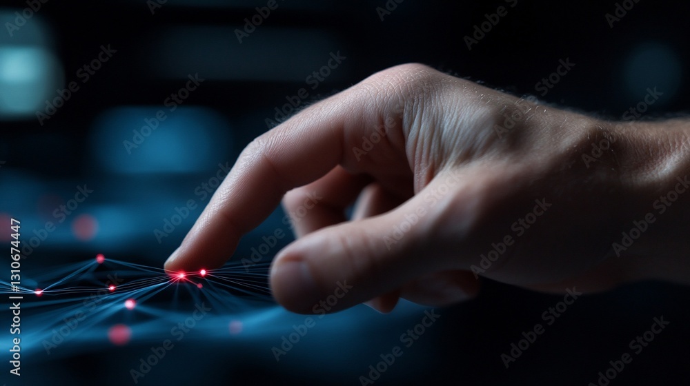Aufkleber hand interacting with digital network interface technology connection innovation