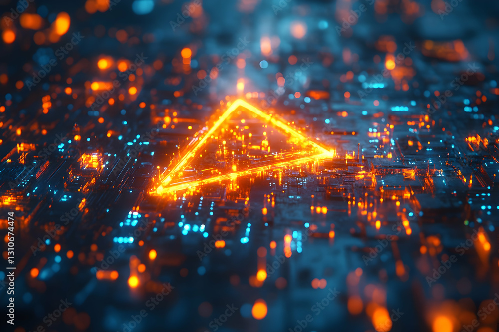 Poster abstract glowing triangle on a circuit board