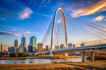 Obraz premium Minimalist Dallas Skyline: Wide Angle Margaret Hunt Hill Bridge Panorama