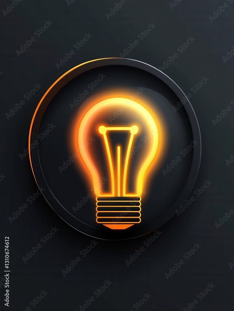 Aufkleber Glowing light bulb icon in minimalist design with bright yellow highlights and clean style on a dark background