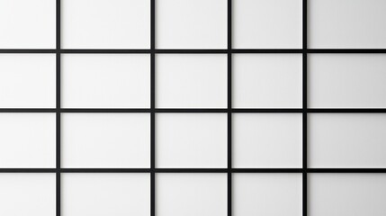Minimalist Interior Design Featuring Black Squares on White Wall with Clock