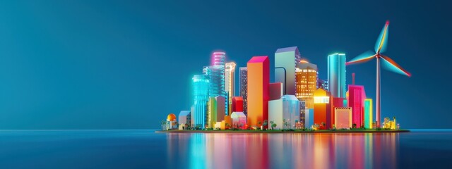 Fototapeta premium A vivid cityscape powered by renewable resources