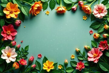 Colorful artificial flowers wall with greenery backdrop, floral wall, floral pattern, decorative elements