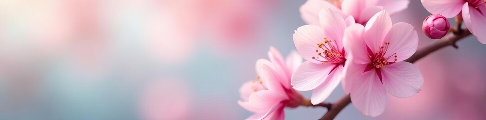 Close-up of delicate pink blooms against a blurred pastel background, abstract, pink, background