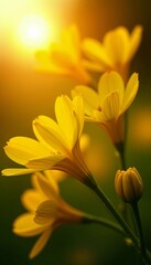 Close-up of yellow blooms illuminated by the sun's rays, close-up, blooms, illuminated