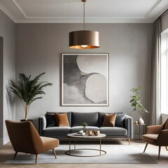 Modern Living Room Interior Design with Gray Sofa and Gold Accents