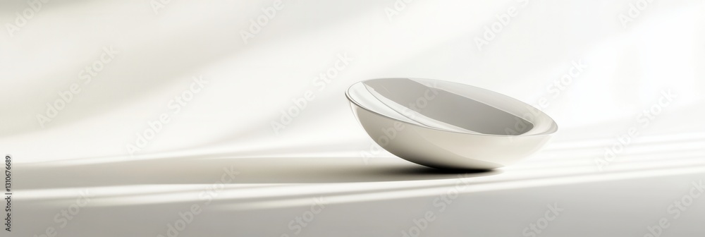Poster Floating minimalist 3D shapes with elegant reflections on a soft white background in a futuristic design aesthetic