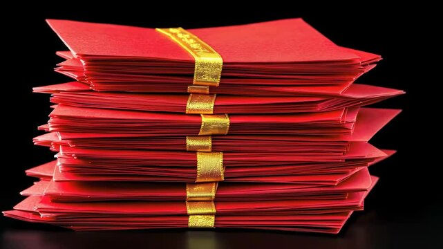 Traditional red envelopes stacked elegantly for celebration