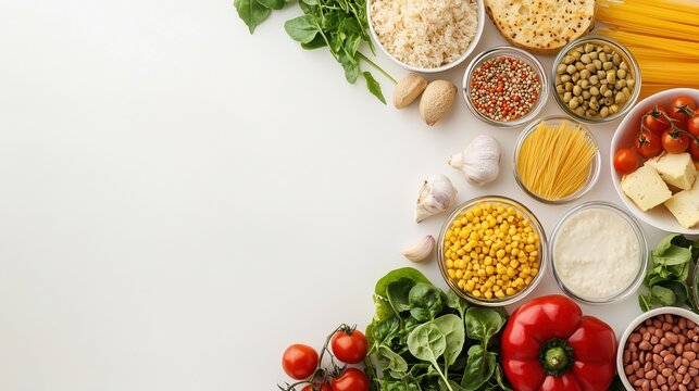 World Health Day Equity Concepts. Colorful ingredients arranged for a healthy meal preparation.