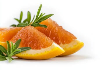 Fresh Grapefruit Segments on White Background