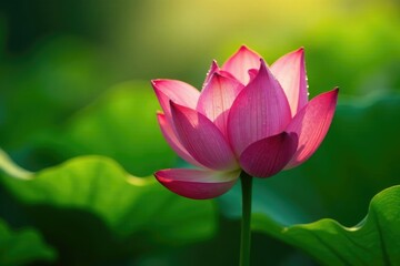 Obraz premium Dew droplets cling to lotus petals in the sunlight, dew, green, leafy