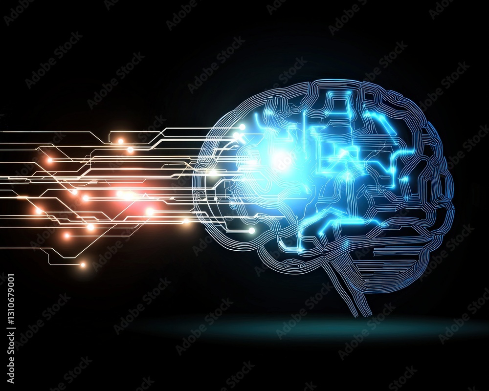 Aufkleber advanced technology visuals with glowing ai brain projections
