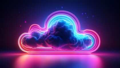 a vibrant neon cloud symbol against a dark background showcasing a blend of pink and blue colors representing digital storage or cloud technology
