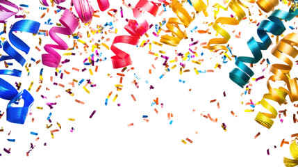 Fototapeta premium Colorful streamers and confetti create a festive atmosphere for celebrations and parties.