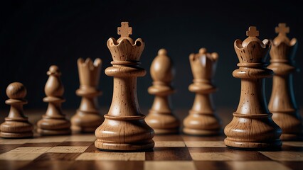 Generative AI-created chess pieces on a chessboard, strategy game play, and competition success